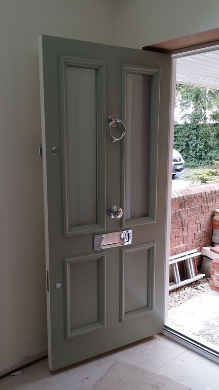 Victorian front door with nickel door furniture. Click below for more: http://www.priorsrec.co.uk Farrow And Ball Blue Grey, Farrow And Ball Blue, Farrow And Ball Blue Gray, Craftsman Style Front Doors, Victorian Front Door, Interior Cabin, Grey Front Doors, Victorian Front Doors, Craftsman Style Doors