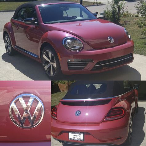 Pink Convertible Beetle, Vw Bug Aesthetic, Red Beetle Car, Car Stuff Accessories, Vw Beetle Interior, Beetle Decor, Pink Vw Beetle, Vw Beetle Accessories, Pink Volkswagen Beetle