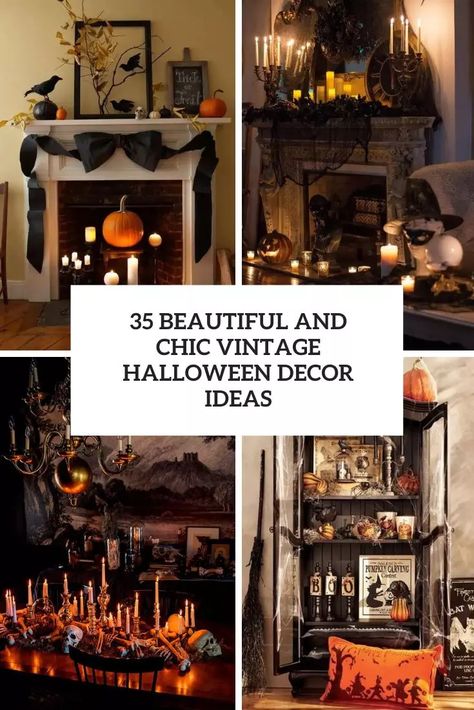 beautiful and chic vintage halloween decor ideas Upscale Halloween Decor, Spooky Chic Halloween Decor, Moody Halloween Decor, Classic Halloween Decor, Moody Halloween, Halloween Home Decor Ideas, Halloween Vignette, Chic Halloween Decor, Halloween Chic