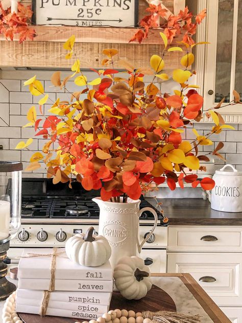 Fall Eucalyptus, Autumn Plants, Fall Mantle Decor, Table Centerpieces For Home, Eucalyptus Stems, Centerpiece Home, Table Flower Arrangements, Fall Stem, Fall Table Centerpieces