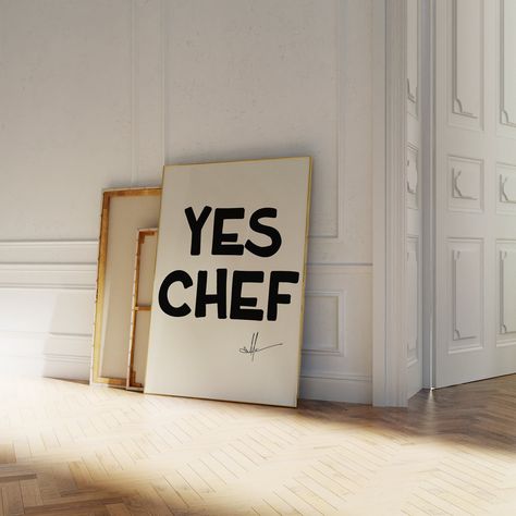 Chef Poster, Minimalistic Kitchen, Modern Kitchen Wall Art, Chef Art, Modern Kitchen Art, Yes Chef, Gift For Chef, Foodie Art, Trendy Wall Decor