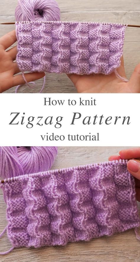 Zigzag Knit Pattern - Tutorial Knitting Paterns, Zigzag Pattern, Knitting Patterns Free Cardigans, Knitting Tips, Scarf Knitting, Knit Stitches, Blanket Knitting Patterns, Knit Stitch Patterns, How To Knit