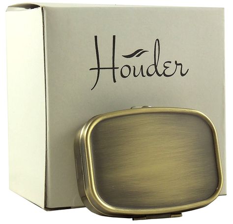 Classy Brass Pill Box by Houder - Decorative Pill Case with Gift Box - Carry Your Meds in Style (Rectangular) ** Want to know more, click on the image. Pill Box Organizer, Refillable Leather Journals, Pill Holder, Leather Photo Albums, Pill Organizer, Unique Gifts For Men, Box Organizer, Pill Case, Diy Home Decor On A Budget