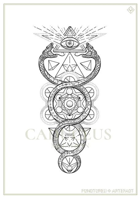 Geo Tattoo, Hermes Tattoo, Caduceus Tattoo, Cosmic Tattoo, Medium Tattoos, Alchemy Tattoo, Sacred Tattoo, Ouroboros Tattoo, Mystical Tattoos