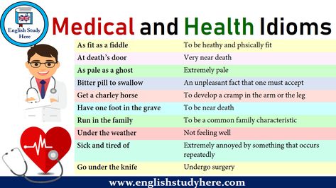 Health Idioms, Not Feeling Well Sick, Idioms English, English Grammar Notes, Break A Leg, English Collocations, Not Feeling Well, English Grammar Rules, Confusing Words