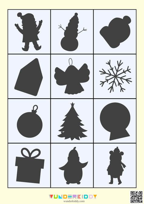 Printable Shadow Matching Seasons Worksheet for Toddler Worksheet For Toddler, Online Advent Calendar, Matching Games For Toddlers, Seasons Worksheets, Shadow Matching, Learning Materials, Noah S Ark, Visual Perception, Christmas School