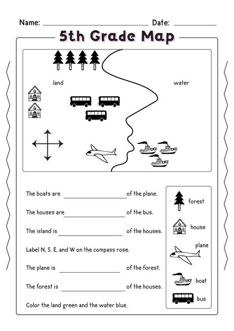 Maps And Directions Worksheet, Grade 5 Worksheets Free Printables, Cardinal Points Worksheets, Cardinal Directions Worksheet, Homeschooling Worksheets, Homeschool 5th Grade, Magical Classroom, Usa Geography, Social Studies Printables