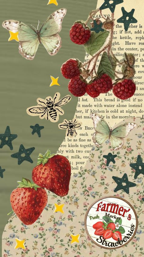 #wallpaper #art #vintage #strawberry #strawberries Strawberry And Flower Wallpaper, Strawberry Art Wallpaper, Strawberry Y2k Wallpaper, Strawberry Flower Wallpaper, Strawberry Field Wallpaper, Strawberry Collage Wallpaper, Cute Strawberry Wallpaper Kawaii, Strawberry Lockscreen Aesthetic, Vintage Strawberry Aesthetic