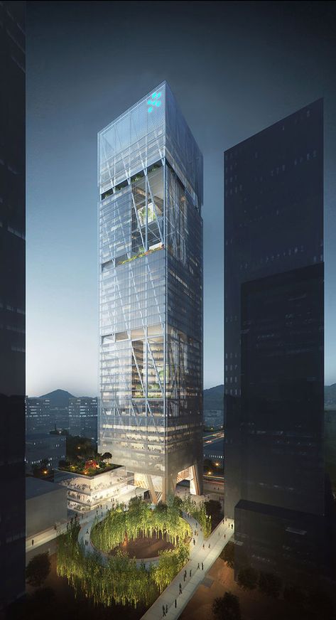 Gallery of bKL Designs Expressive UBTECH Headquarters in Shenzhen - 2 Barcelona Hotel, Vertical City, Vertical Garden Design, Office Building Architecture, High Building, New Architecture, Office Tower, Skyscraper Architecture, Architecture Concept Drawings