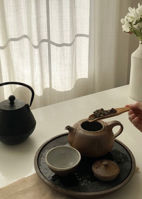 Tea Japanese Aesthetic, Tea Aesthetic Japanese, Japanese Green Tea Aesthetic, Tea Maker Aesthetic, Brewing Tea Aesthetic, Tea Corner Aesthetic, Chinese Tea Set Aesthetic, Tea Brewing Aesthetic, Loose Tea Aesthetic