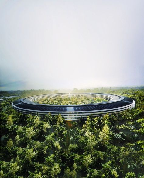 Apple's New HQ Is Redefining the Conventional Office Space- TownandCountrymag.com Apple Hq, Apple Headquarters, Apple New, Silicon Valley, Bird Bath, Spaceship, Office Space, Work Space, Building