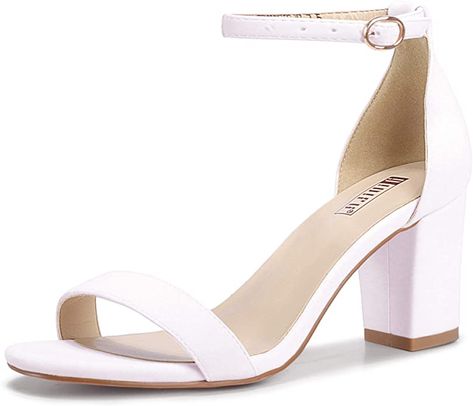 Amazon.com | IDIFU Cookie-MI Block Heels 3 Inch Sandals Chunky Open Toe Heel Wedding Homecoming Dress Shoes For Women Brides Ladies (White PU, 8.5 B(M) US) | Heeled Sandals Heels 3 Inch, Heel Sandals For Women, Dress Shoes For Women, Sandals Chunky, Block Sandals, Women Bride, Trendy Sandals, Short Heels, Classy Shoes