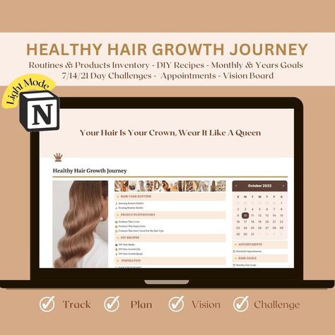 Diy Hair Growth Spray, Hair Planner, Hair Growth Routine, Hair Journal, Growth Journal, Digital Hair, Notion Planner, Hair Growth Spray, Diy Hair Masks