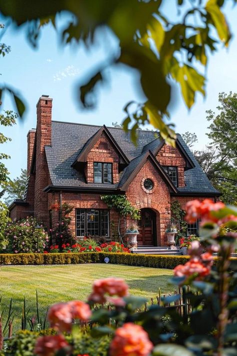 Brick House Landscape Ideas: My Top Outdoor Tips Brick House Inspiration, Medium Brick House Exterior, Farm Brick House Exterior, Brick Cottage House Plans, Brick House Addition Exterior, Brick House Architecture, Unique Brick Exterior, Brick Two Story House Exterior, Cottage Brick House