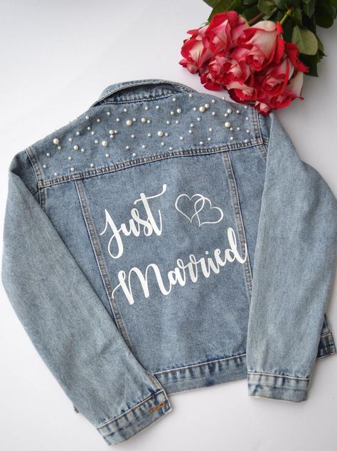 Denim Jacket With Pearls, Customized Denim, Customised Denim Jacket, Bride Jacket, Diy Denim Jacket, Custom Denim Jacket, Painted Denim Jacket, Diy Jacket, Bridal Jacket