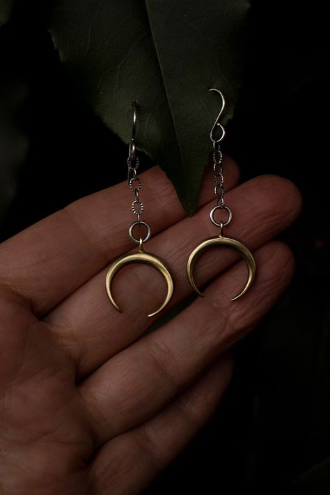 Crescent Moon Earrings/moon Earrings/north Node Earrings/golden Moon Earrings/witch Earring/moon Jewelry/witch Jewelry/pagan Jewelry/wiccan - Etsy Moon Drop Earrings, Golden Earing Jewelry, Moon Earrings Silver, North Node, Crescent Moon Jewelry, Golden Moon, Earrings Moon, Witch Earrings, Earrings Golden