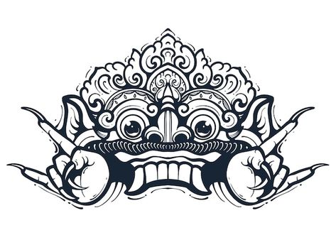 Vector balinese mask art and culture roy... | Premium Vector #Freepik #vector Barong Drawing, Barong Art, Ornamen Bali, Wayang Bali, Bali Artwork, Bali Mask, Balinese Mask, Balinese Design, Balinese Tattoo