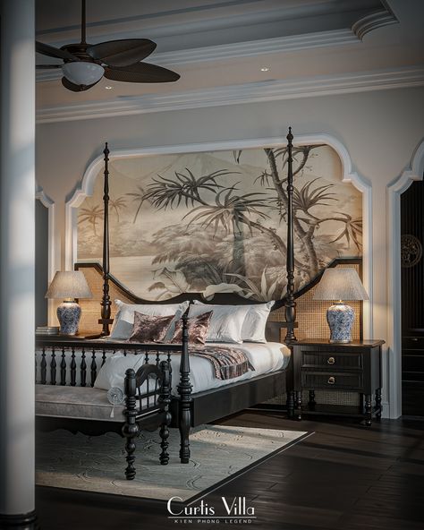 indochine, bedroom :: Behance Colonial Modern Bedroom, Colonial Modern Interior, Colonial Bedroom Ideas, Indochine Living Room, Indochine Bedroom, Colonial Style Bedroom, Colonial Bedroom, Winter Decorating Ideas, Indochine Interior