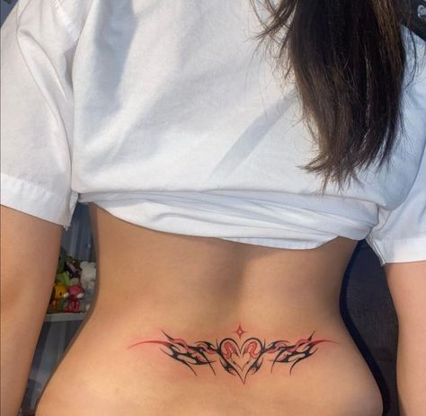 Tattoo Calf, Tattoo Cherry, Maching Tattoos, Red Heart Tattoos, Totem Tattoo, Waist Tattoos, Hip Tattoos Women, Spine Tattoos For Women, Red Tattoos