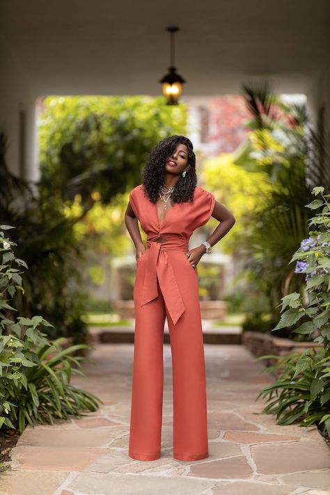 Wrap Linen Jumpsuit Convocation Dress, Coral Jumpsuit, Fancy Jumpsuit, Pencil Midi Skirt, Orange Jumpsuit, Style Pantry, Sophisticated Outfits, Jumpsuit Elegant, Jumpsuit Outfit