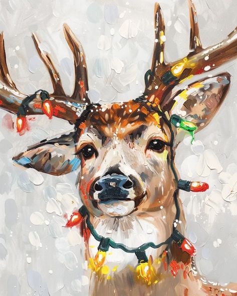 Reindeer Drawing, Christmas Canvas Art, Deer Painting, Animal Illustration Art, Painting Snow, Deer Art, Christmas Painting, Winter Painting, Art Walk