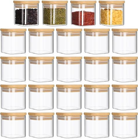 Amazon.com: Nuenen Set of 24 Airtight Square Spice Containers 4 oz Glass Spice Jars with Bamboo Lid Small Seasoning Jars Empty Food Storage Containers for Pantry Clear Food Jars Canisters for Kitchen Sugar Coffee : Home & Kitchen Storage Containers For Pantry, Canisters For Kitchen, Containers For Pantry, Seasoning Jars, Square Glass Jars, Food Jars, Glass Spice Jars, Spice Labels, Storage Tanks