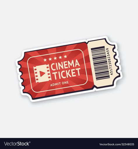 Retro Cinema Ticket, Movie Ticket Sticker, Movie Ticket Illustration, Movie Stickers Film, Movie Stickers Printable, Movie Symbols, Cinema Stickers, Ticket Tattoo, Cinema Illustration