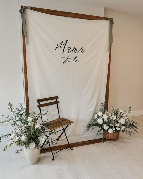 Love the way our backdrop was styled for a beautiful mamas baby shower! Did you know we have several different backdrop lettering options? Dm us for any inquiries🤍 Professional Backdrop Ideas, Baby Shower Opening Gifts Chair, Diy Boutique Backdrop, Baby Shower Front Door, Winter Bridal Shower Photo Backdrop, Company Backdrop, Farmhouse Backdrop, Wooden Picture Backdrops, Baby Breath Backdrop