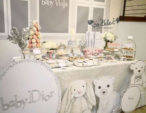 Baby Dior / Birthday "Baby Viola's Dior Inspired Party" | Catch My Party 1st Birthday Girl Decorations, Baby Dior, Idea Birthday, Elegant Baby Shower, Baby Logo, Logo Idea, Girl Baby Shower Decorations, Baby Shower Inspiration, Beautiful Nursery