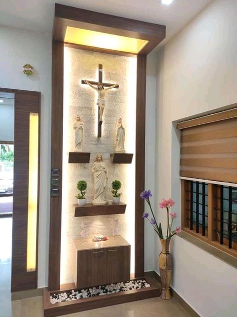 Home Altar Catholic, Altar Design, Catholic Decor, Temple Design For Home, Pooja Room Door Design, Casa Country, Pooja Room Design, Room Door Design, Home Altar