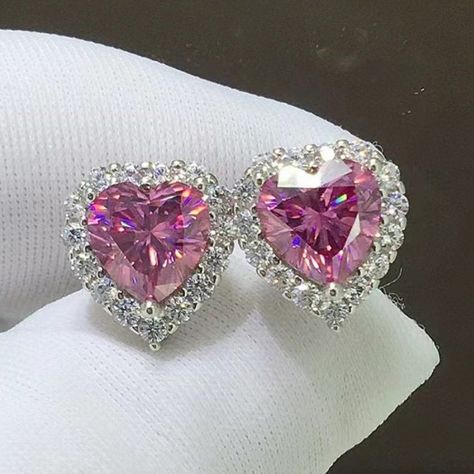 1 CT Halo Heart Pink Moissanite 925 Stud Earrings Diy Gift For Him, Stones Craft, Wedding Studs, Stone Properties, Outfit Choices, Picture Style, Heart Shaped Earrings, Moissanite Earrings, Moissanite Jewelry