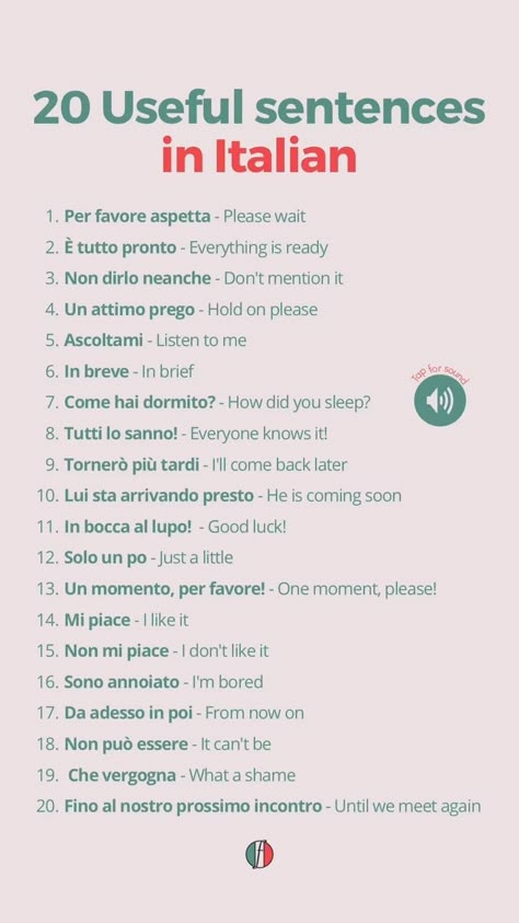 Useful Italian Phrases, Best Way To Learn Italian, Simple Italian Phrases, How To Learn Italian Language, Cute Italian Words, Italian Vocabulary Words, Italian Sayings With Translation, Learning Italian Beginners, Italian Dialogues