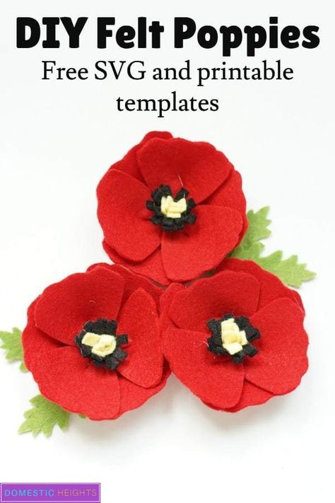 Cricut Poppy Flower, Wool Poppy Felt Flowers, Felt Poppy Brooch, Red Felt Flowers, Poppy Felt Flower Template, Felt Poppies Template, Poppy Flower Template Free Printable, Felt Poppy Template Free Printable, Poppy Flower Template