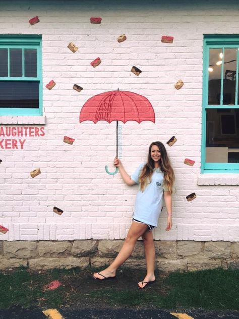 #nashville #fivedaughtersbakery #murals Bakery Wall Mural, Bakery Mural, Five Daughters Bakery, Nashville Murals, Selfie Wall, Red Umbrella, Mural Wall Art, Mural Art, Nashville