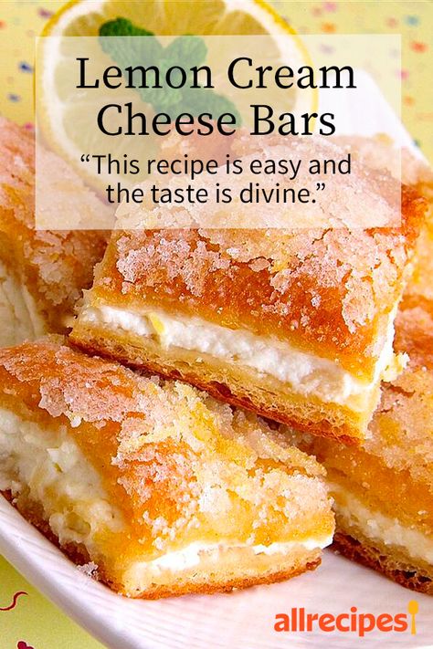 Bar Cakes Recipe, Lemon Cream Bars, Dessert Recipes Lemon, Tastemade Dessert, Cheese Bars Recipe, Lemon Cream Cheese Bars Recipe, Cream Cheese Bars Recipe, Lemon Cream Cheese Bars, Cheese Bars