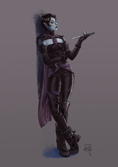 Dark elf rogue, Loles Romero on ArtStation at https://www.artstation.com/artwork/Vgx94 Mroczny Elf, D D Rogue, Elf Rogue, Half Drow, Arcane Trickster, Dark Elves, Female Elf, Female Character Concept, Dungeons And Dragons Characters