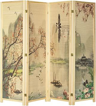 MyGift 4-Panel Asian-Inspired Bamboo-Screen Cherry Blossom Scene Room Divider Bamboo Screen, Room Separator, Chinese Screen, Scene Room, Folding Screens, Folding Room Divider, Bamboo Room Divider, Bamboo Screening, 4 Panel Room Divider