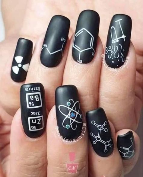 #NailAddict #NailArtOfTheDay #MelodyNails #MusicNailArt #CreativeNails #MusicVibes Playstation Nail Art, Robot Nail Art, Science Themed Nails, Science Nails Designs, Chemistry Nails, Music Nails Design, Science Nails, Doodle Nail Art, Teacher Nail Art