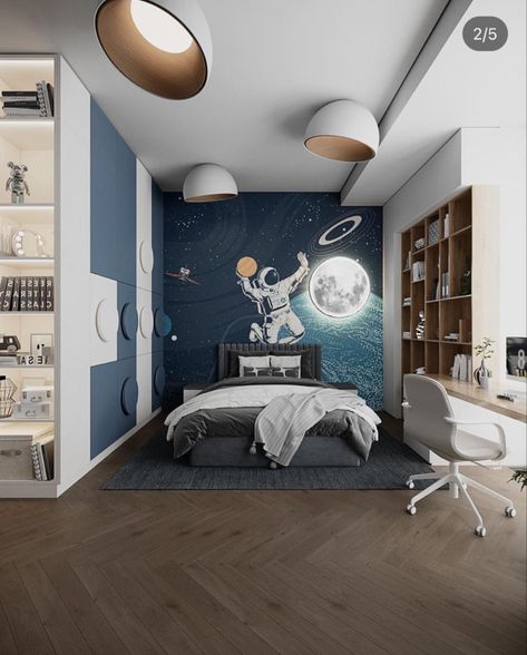 Green Sofa Inspiration, Boys Space Bedroom, Modern Kids Room Design, Cer Nocturn, Bedroom Pop Design, Space Themed Room, Boys Bedroom Makeover, Rooms Design