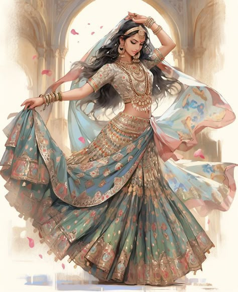 Traditional Indian Royal Clothing, Indian Queen Aesthetic, Lehenga Illustration, Indian Outfits Modern, Ancient Dress, Indian Princess, Dress Illustration, Fashion Design Collection, Fashion Drawing Dresses