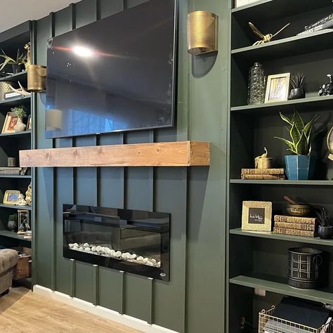 Sherwin Williams Ripe Olive living room paint review Ripe Olive Sherwin Williams Kitchen, Olive Green Fireplace, Olive Green Sherwin Williams Paint, Moody Living Room Inspiration, Ripe Olive Paint, Ripe Olive Sherwin Williams, Olive Paint Color, Olive Living Room, Olive Paint