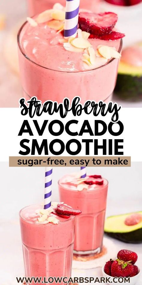 Learn how to make a delicious strawberry avocado smoothie packed with healthy fats, fiber, and antioxidants. It's made from simple and fresh ingredients like ripe avocado and strawberries. Quick and easy to prepare, it's perfect for breakfast or a snack. Avocado Breakfast Smoothie, Quick And Healthy Breakfast, Avocado Smoothie Recipe, Strawberry Avocado, Smoothie Recipes Strawberry, Low Carb Drinks, Smoothie Recipes Healthy Breakfast, Drink Recipes Nonalcoholic, Smoothie Packs