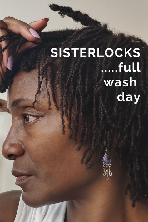 A full Sisterlocks wash day - braiding and banding, shampooing for easy rinsing, taking down the braiding and banding and drying.  Beginner friendly - for newly-established Sisterlocks, more established Sisterlocks with slippage and for short Sisterlocks. Washing Sisterlocks, Short Sisterlocks, Short Dreadlocks, Locs Journey, Dreadlocks Styles, Short Dreadlocks Styles, Sister Locks, How To Braid, Sister Locs