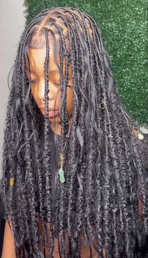 Multi Colored Soft Locs, Indie Locs With Curls, Large Boho Locs, Boho Locs Black Women, Bohemian Soft Locs, Boho Locks, Faux Locs Marley Hair, Girl With Locs, Mermaid Locs