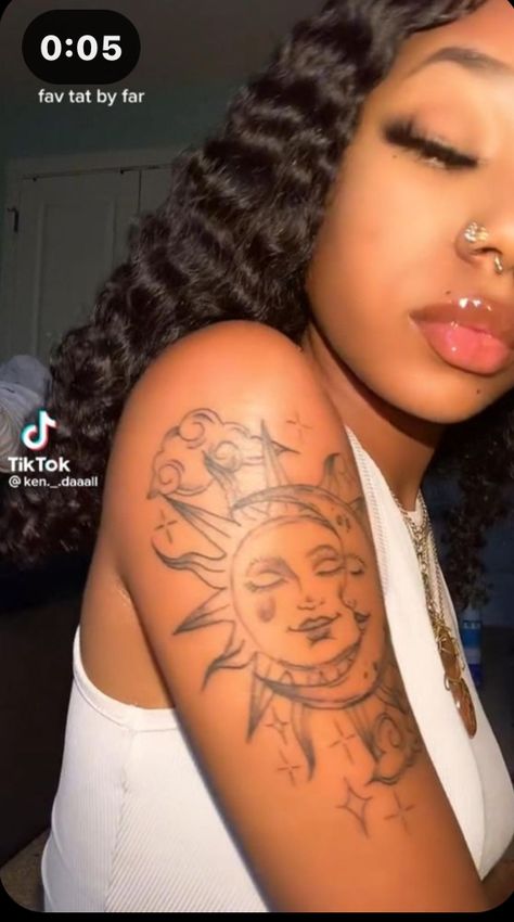 Red Ink On Dark Skin, Dark Skin Tattoos Women, Red Tattoos On Dark Skin, Tattoos On Dark Skin Women, Red Ink Tattoos On Dark Skin, Tattoo Ideas Dark Skin, 1999 Tattoo, 888 Tattoo, Cute Shoulder Tattoos