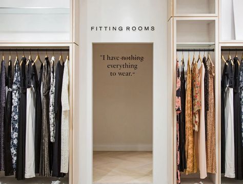 Rent the Runway Is Aiming to Be the Amazon of High Fashion | Architectural Digest Fitting Rooms, Closet Store, Rent Dresses, Clothing Subscription, Store Layout, Retail Interior, Dress Rental, Rent The Runway, Travel Wardrobe