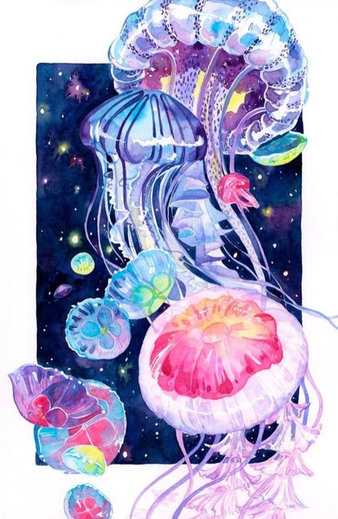 GUEST ARTIST: "My Whimsical Journey" by Jiaqi He ~ Doodlewash® Jellyfish Illustration, Aquatic Art, Jellyfish Painting, Jellyfish Drawing, Jellyfish Design, Jellyfish Art, Arte 8 Bits, Illustration Art Drawing, Illustration Art Girl