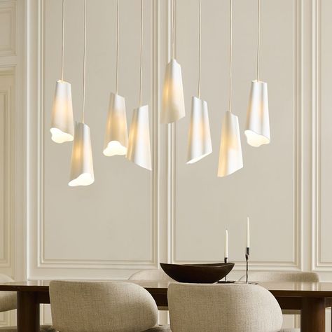 Buy online Sofia Linear Chandelier (117cm) now | West Elm UAE Dining Room Nook, Dining Room Chandelier Modern, Room Nook, Mobile Chandelier, Waterfall Chandelier, Dining Chandelier, Modern Chandeliers, Contemporary Chandelier, Model Home