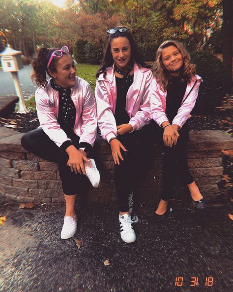 Pink Ladies!! Pink Ladies Outfit Ideas, Pink Ladies Group Costume, Pink Ladies And T Birds Costume, Diy Pink Ladies Costume, Pink Ladies Grease Costume Diy, Pink Ladies Grease Costume, Pink Ladies Costume Grease, Grease Inspired Outfits Pink Ladies, Pink Ladies Halloween Costume