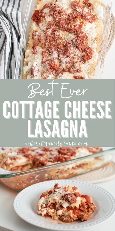 This delicious Italian lasagna made with cottage cheese features three different kinds of cheese and a savory red meat sauce. Lasagna Recipe With Cottage Cheese, Best Ever Lasagna, Cottage Cheese Lasagna, Baked Lasagna Recipe, Simple Lasagna, Cheese Lasagna Recipe, Healthy Lasagna Recipes, Lasagna With Cottage Cheese, Beef Lasagna Recipe